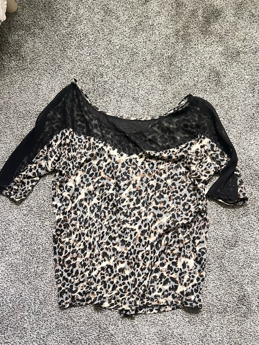 Express Leopard Print Top with Black Mesh Yoke